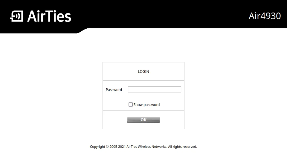 AirTies Air4930 Admin Interface Login