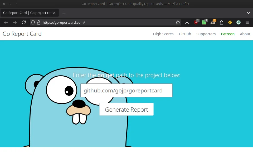 goreportcard landing page